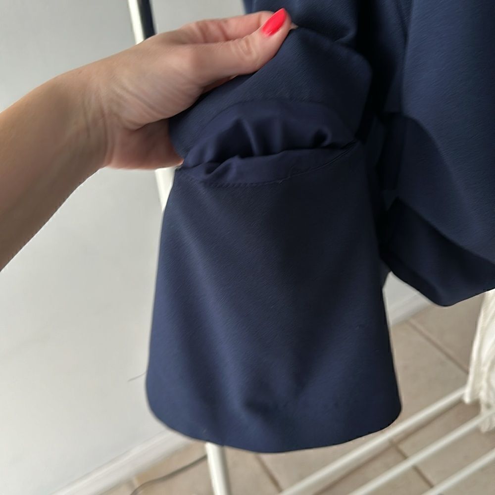 Anthropologie x Hutch Navy Blue Texture Block Open Front Blazer - Picture 8 of 12
